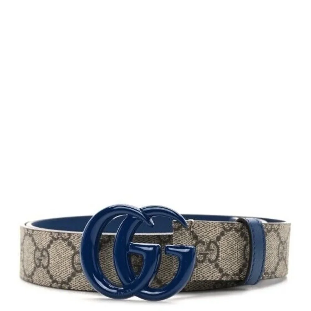 New Gucci Belt GG Supreme Monogram Calfskin Enamel 30mm Belt 105 Cm 42 In Blue - Picture 1 of 8